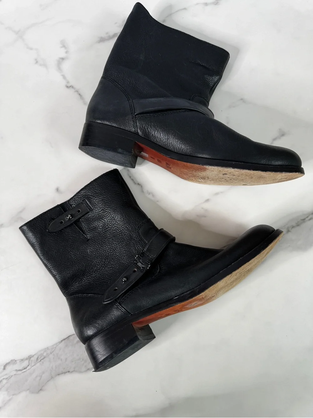 Coach Womens 6.5 B Amy Black Leather Harness Ankle Moto Boots A8360